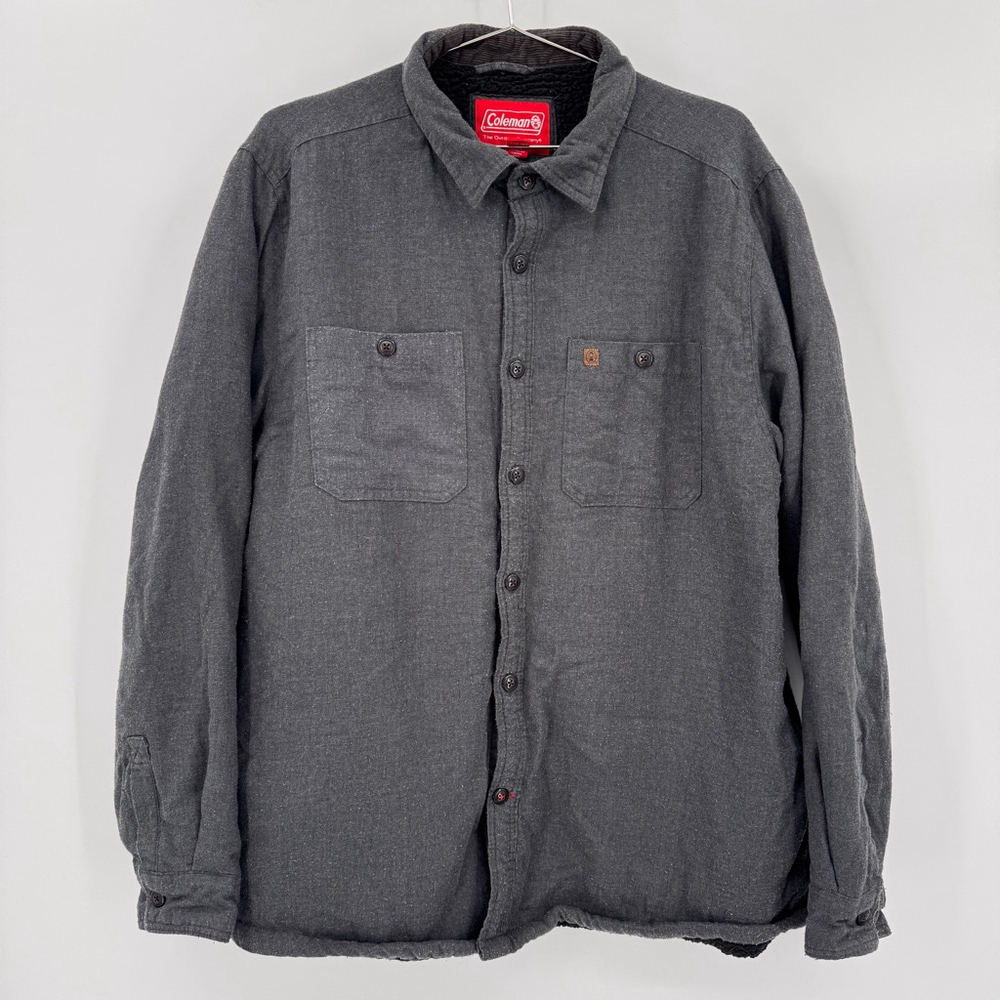 Coleman Gray Flannel Work Shirt Sherpa Lined Chores Rugged Lumberjack Outdoor XL